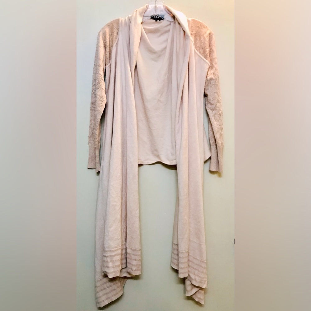 DKNY Bare Pink Waterfall/Wrap Open Cardigan